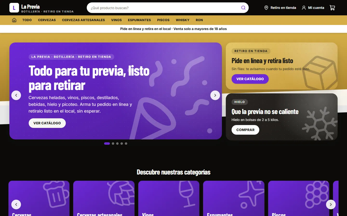 Captura de la demo: Tienda en línea para botillerías