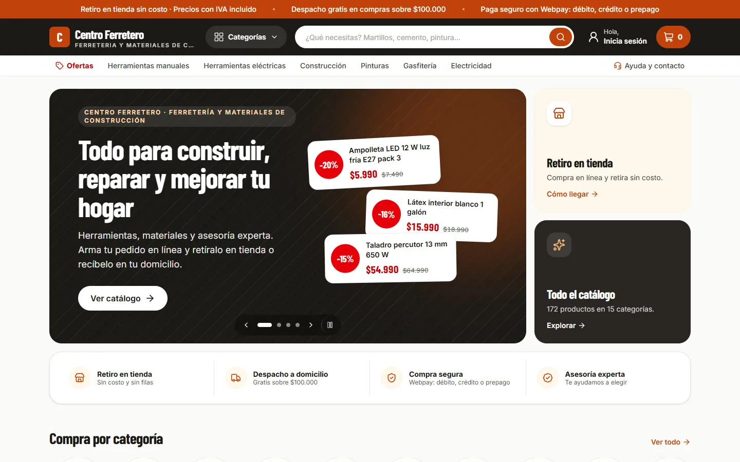 Captura de la demo: Tienda en línea para ferreterías